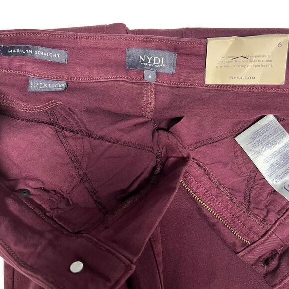 NYDJ Marilyn Straight Jeans Maroon Zip Fly Button Closure 5 Pocket Stretch 6 - Picture 13 of 16